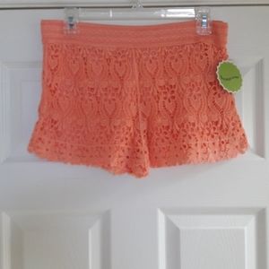 BreezeEver Coral Floral Crochet Shorts Junior Size